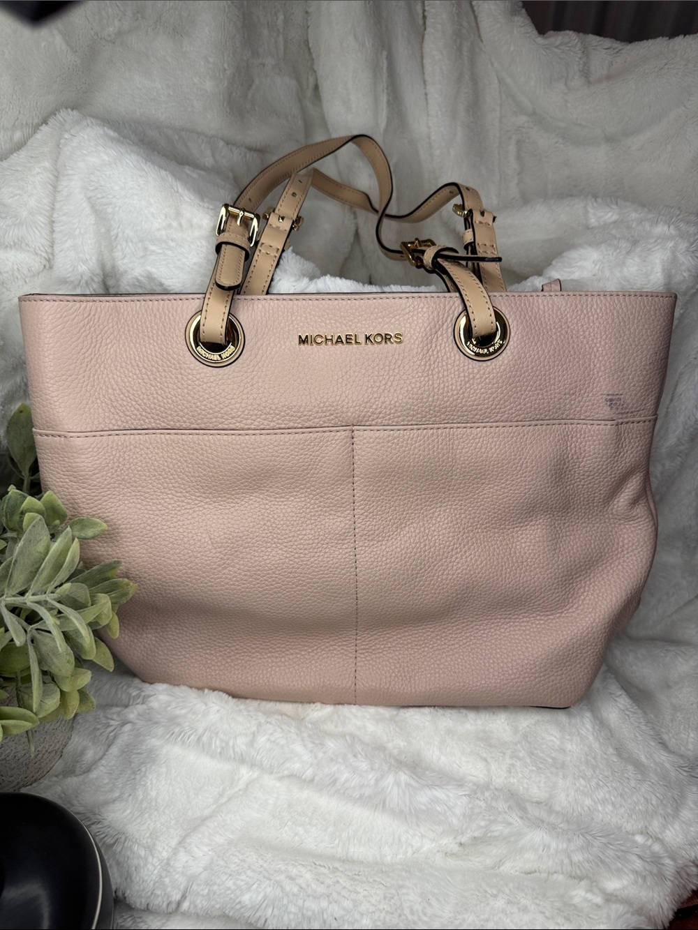 Michael Kors Pale Blush Leather Tote with Gold Hardware